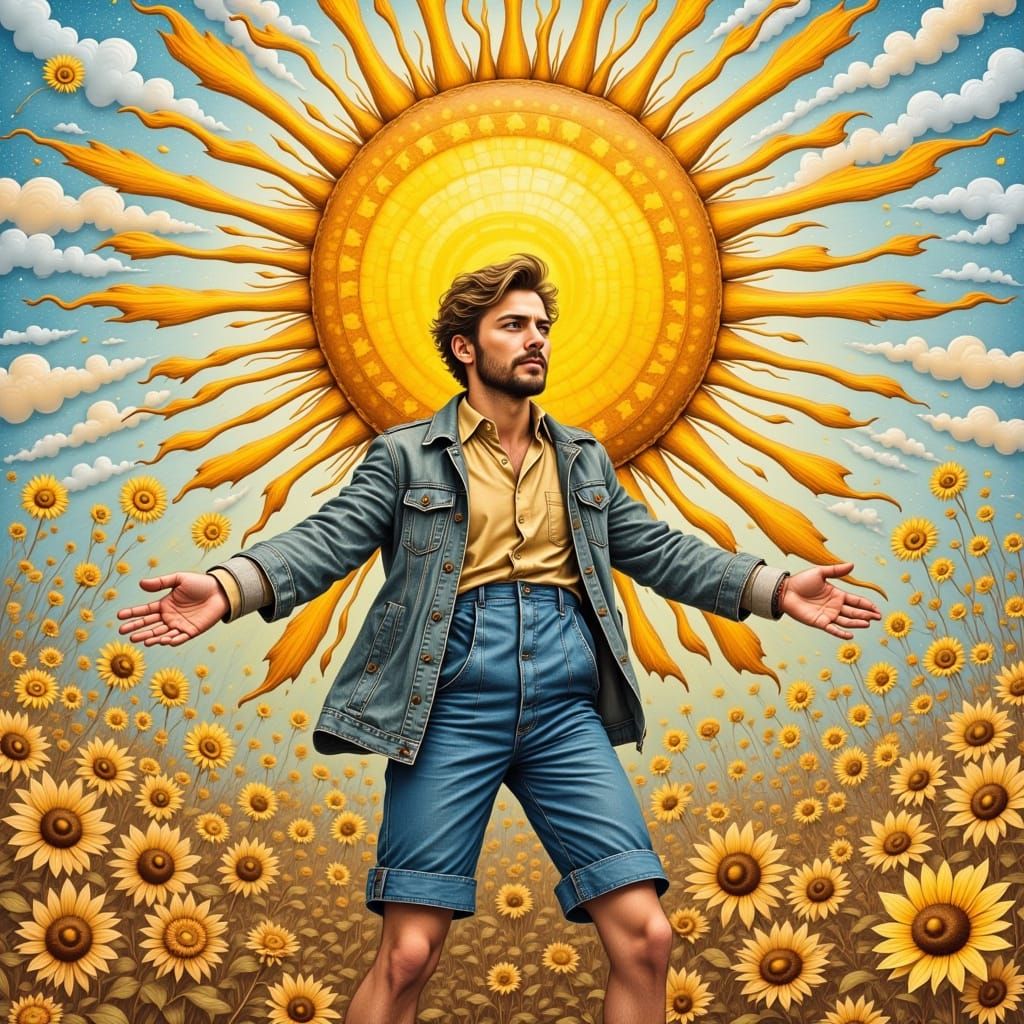 Sunny Soulful Portrait in Vibrant Doodle Style