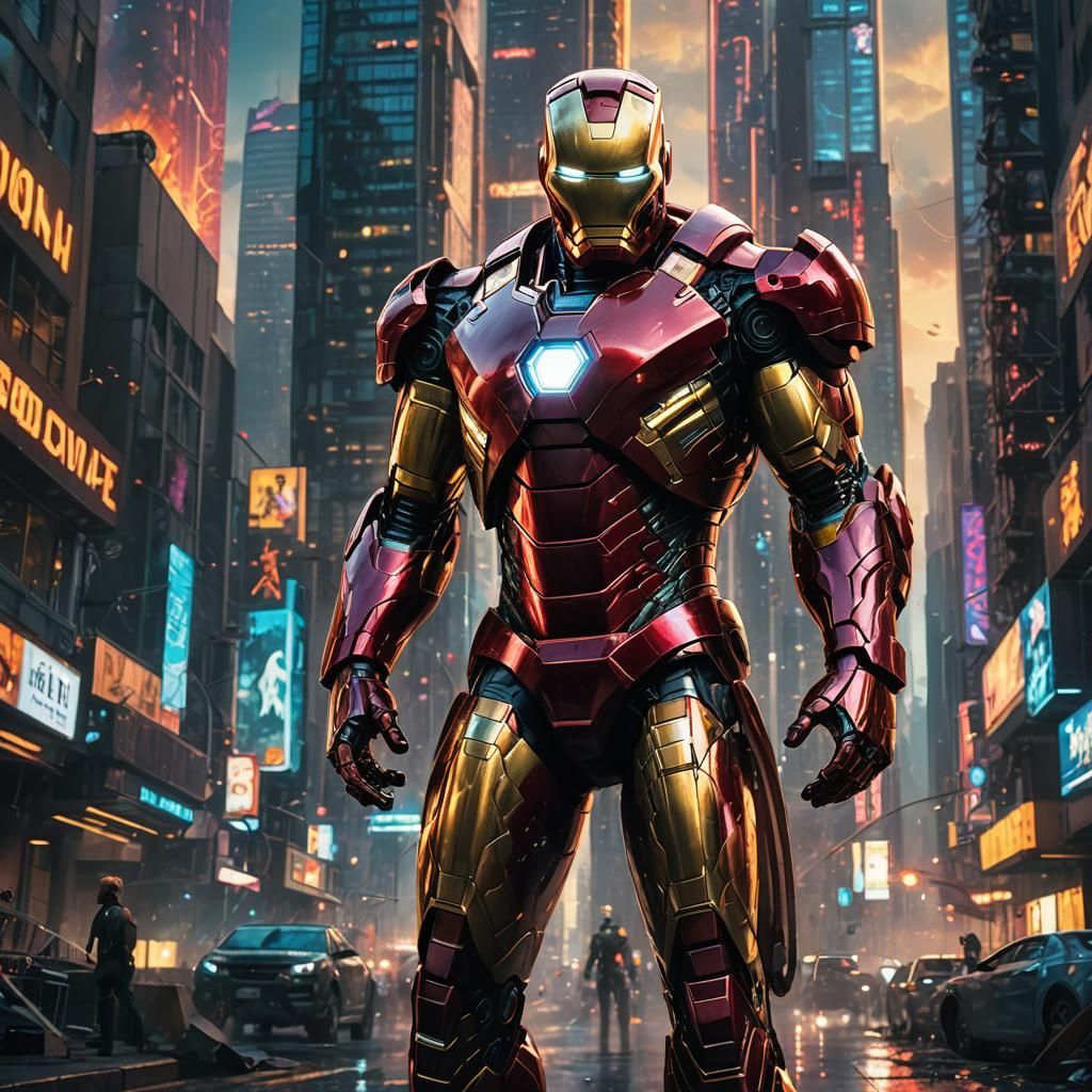 Iron Man in a Futuristic Cityscape Concept Art