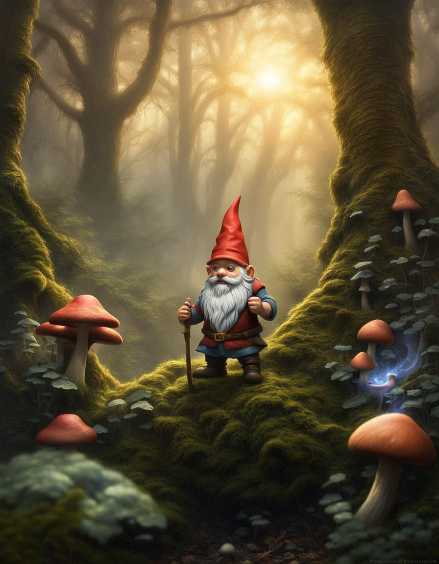 Gnome in Magical Forest with Sun Halo
