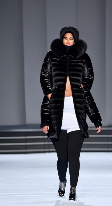 Plus-Size Woman in Oversized Puffer Jacket Portrait