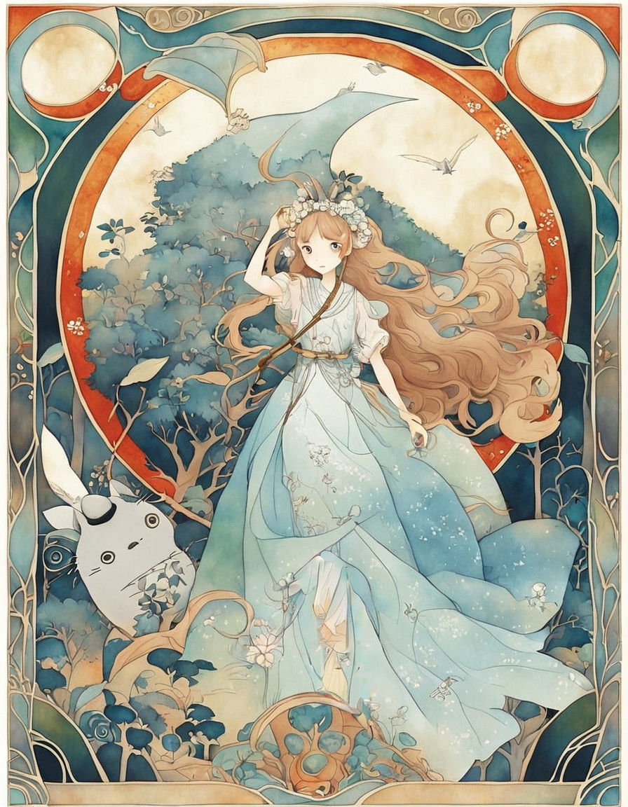 Whimsical Totoro Dreams in Elegant Art Nouveau