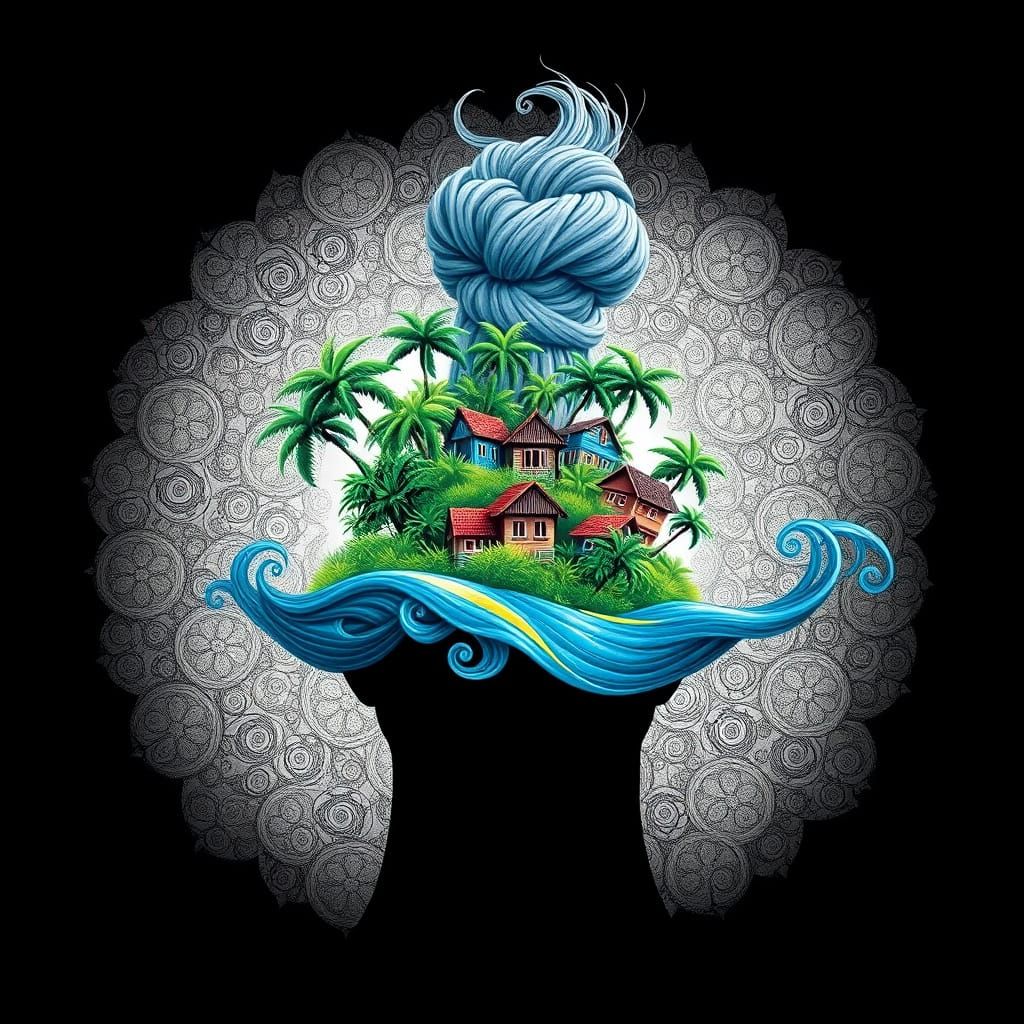 Tropical Village in Man Bun with 3D Shading