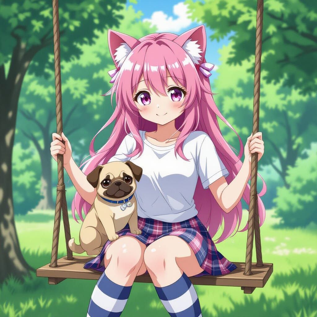 Anime Girl with Puppy in Cel-Shaded Manga Style