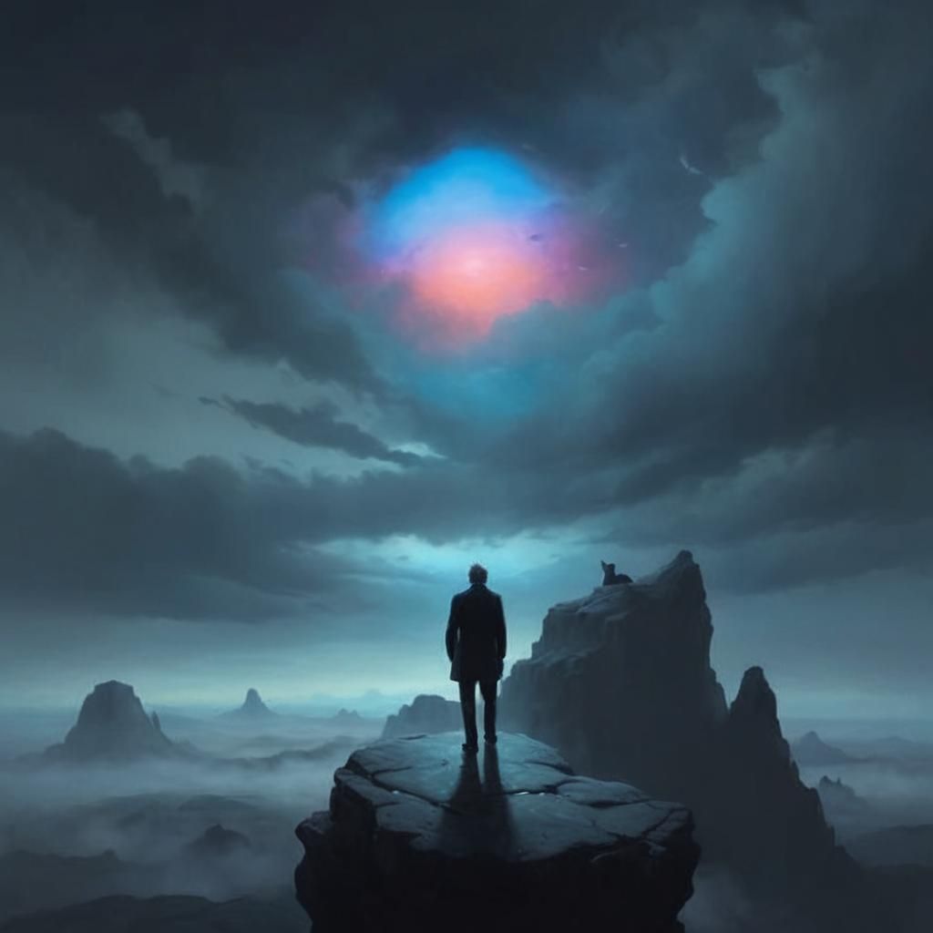 Surreal Cat in Dreamlike Landscape, Oil Painting