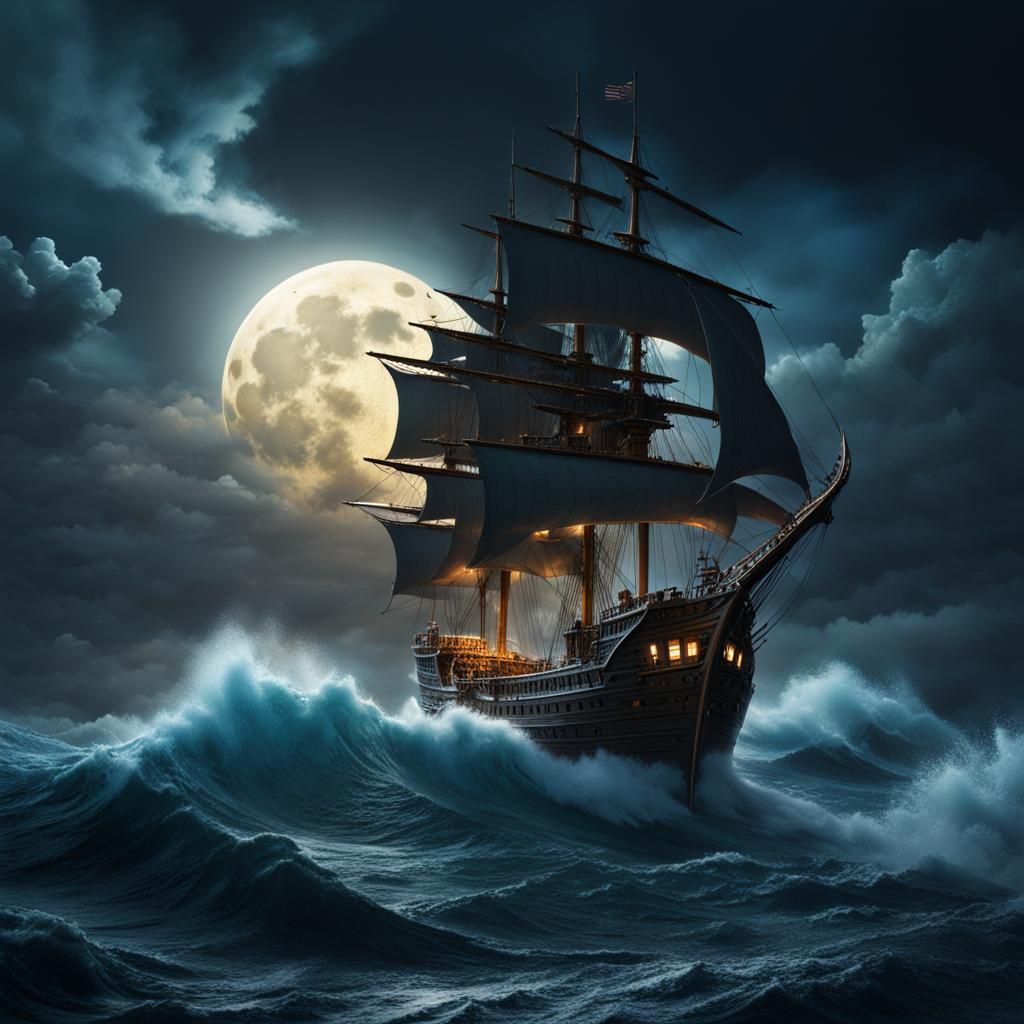 Tall Ship in Stormy Seas: Fantasy Concept Art
