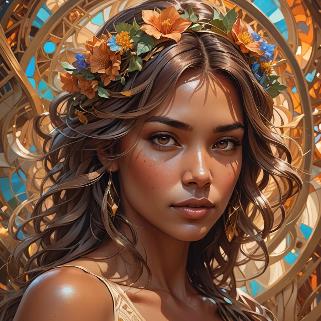 Radiant Summer Woman Portrait in Digital Art Style