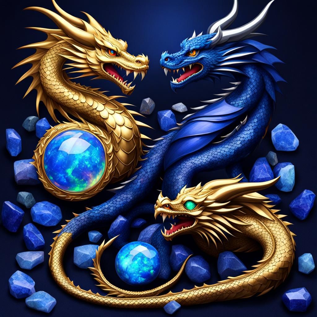 Opal and Lapis Lazuli Gemstone Dragons