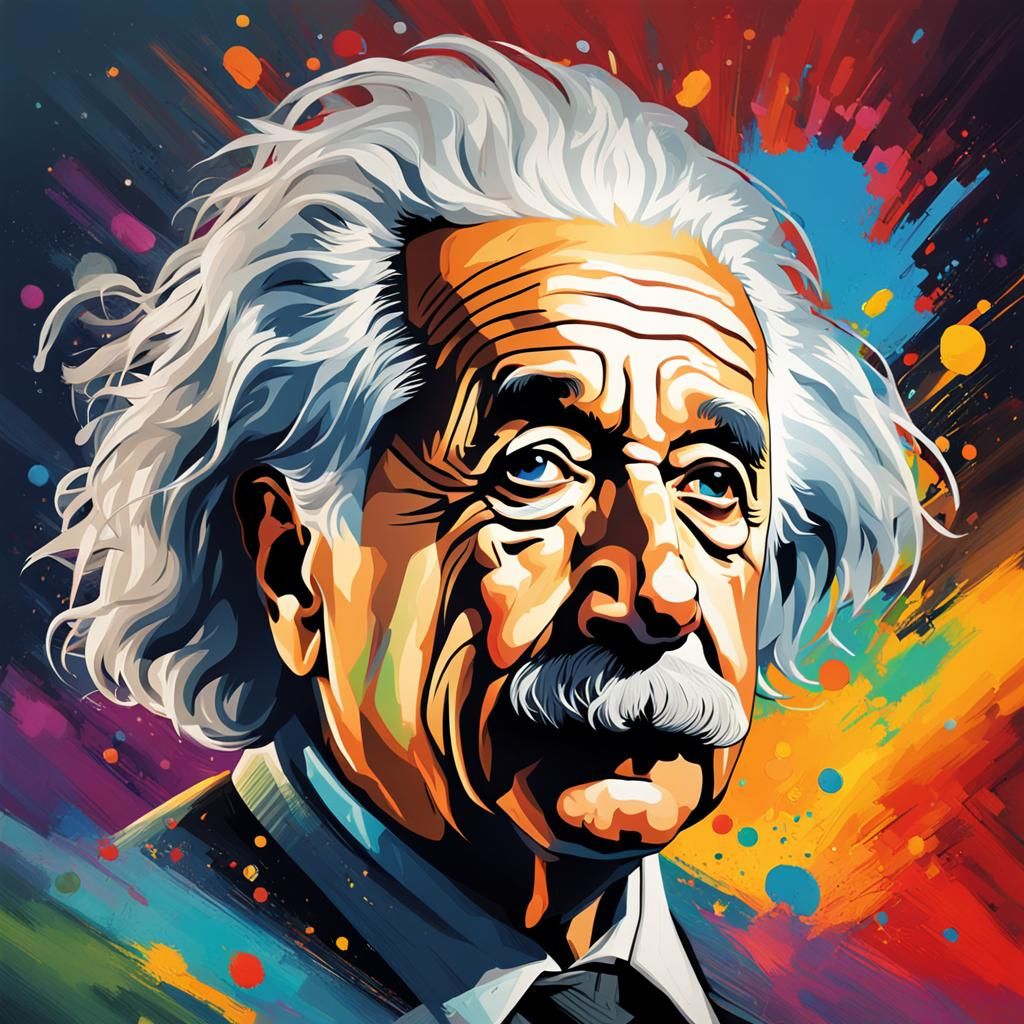 Hyperrealistic Portrait of Albert Einstein with Splash Art