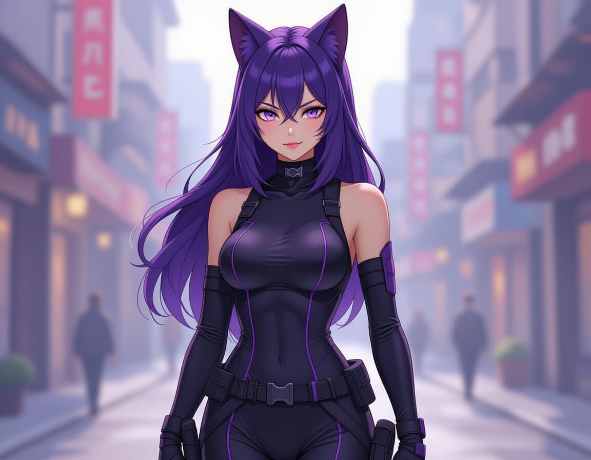 Graceful Cat Woman Sylva in Anime Style
