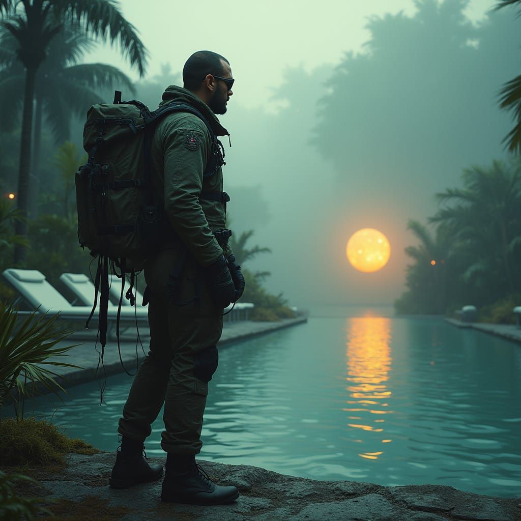 Dark, Gritty Stalker in a Twisted, Glowing Landscape