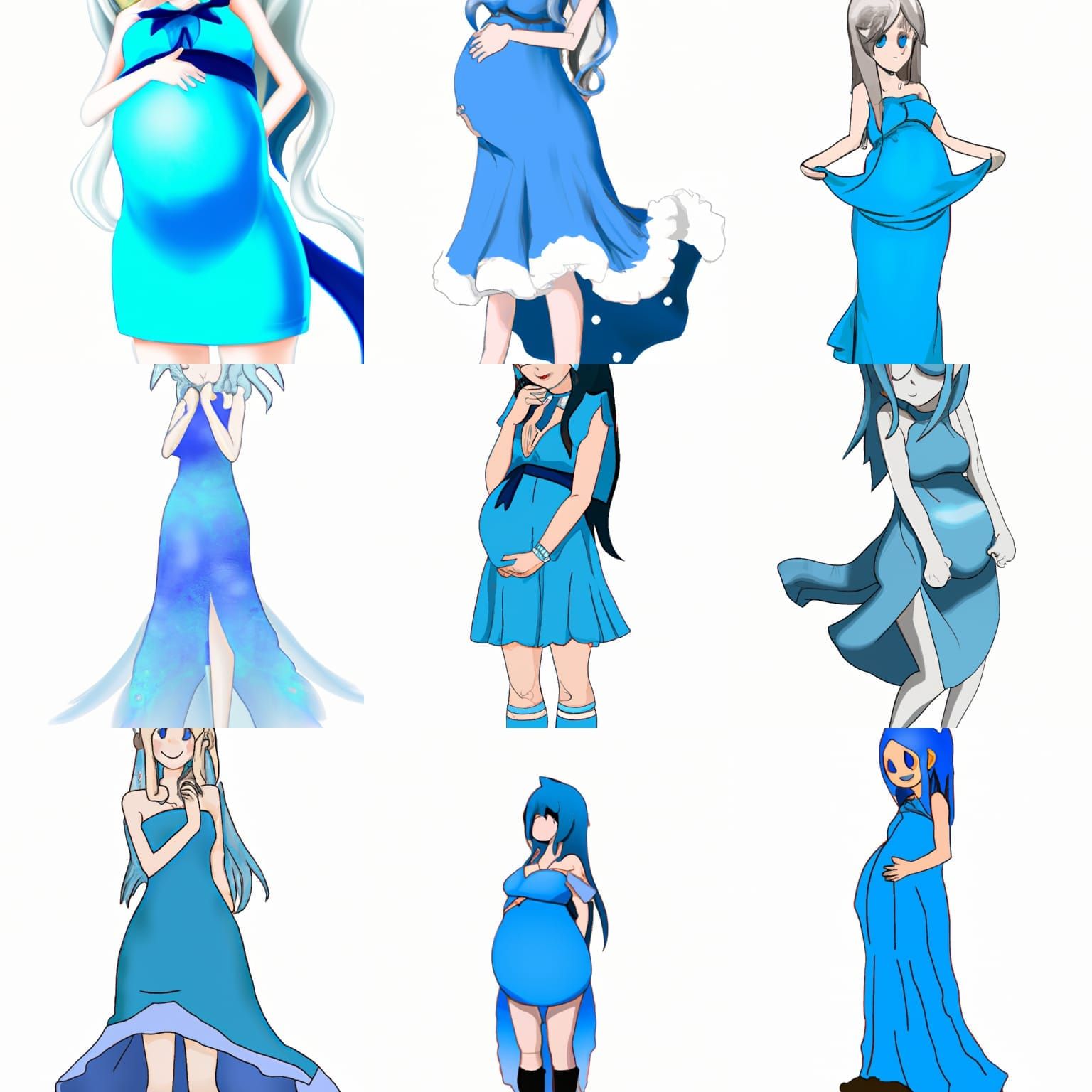 Anime Style Pregnant Woman in Blue Dress