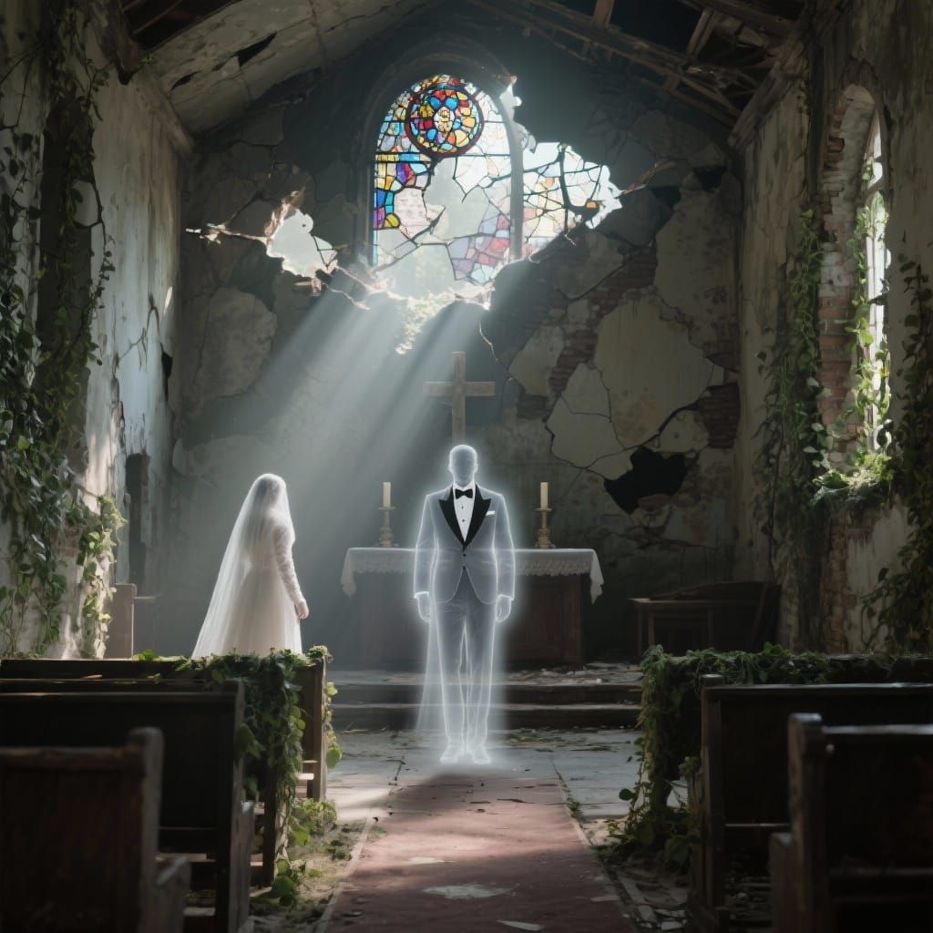 Ghostly Bride and Groom in Abandoned Church