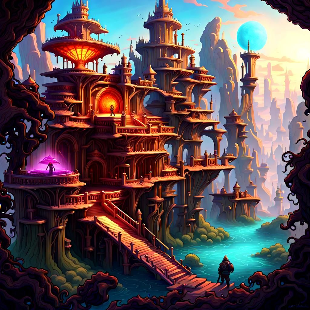 Glowing Otherworldly Creatures in Maximalist Scenery