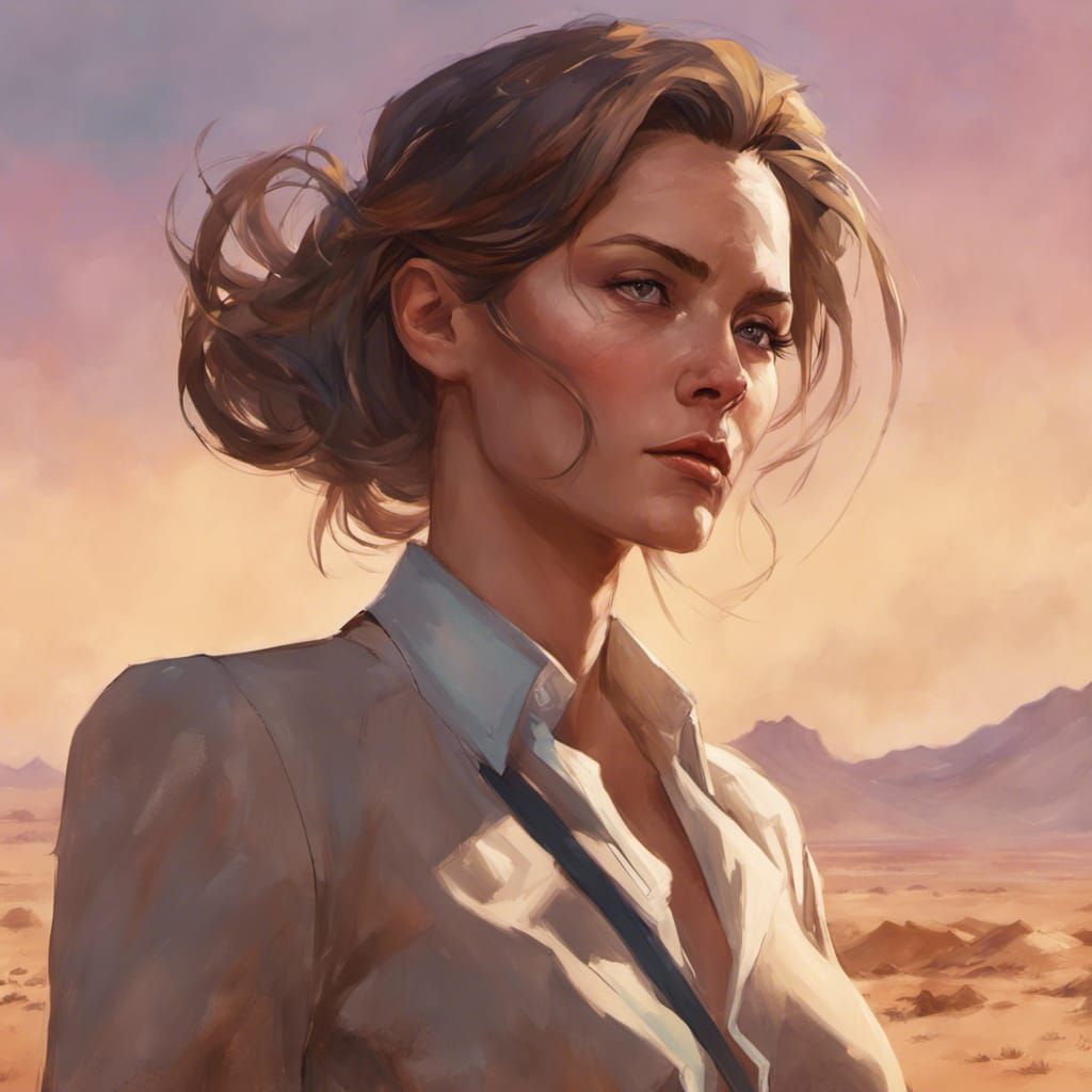 Secretary Lost in Desert: Art Nouveau Portrait