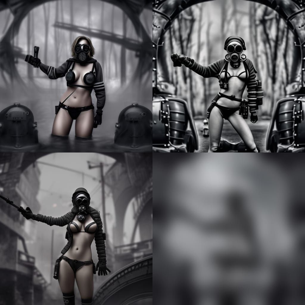 Bikini Gas Mask Girl: Hyperdetailed Charcoal Drawing