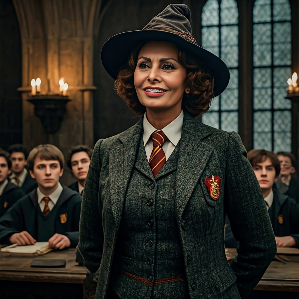 Young Professor at Hogwarts: A Cinematic Film Still