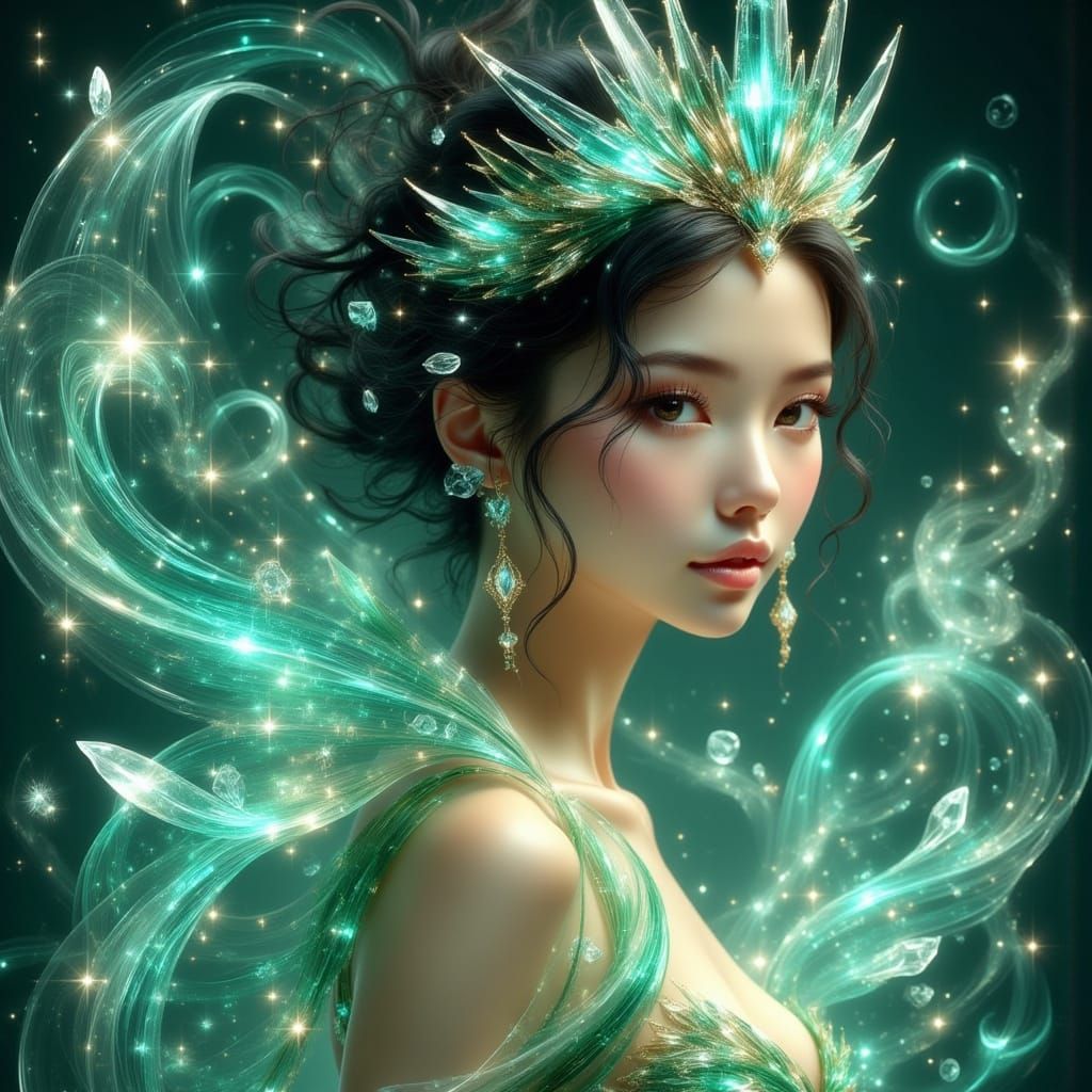 Fantasy Queen with Emerald Crown and Cosmic Glow
