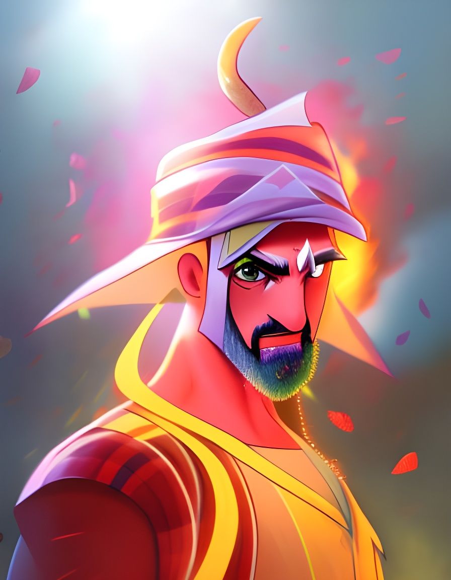 Burning Hat Man Running in Market, Hyperrealistic Art