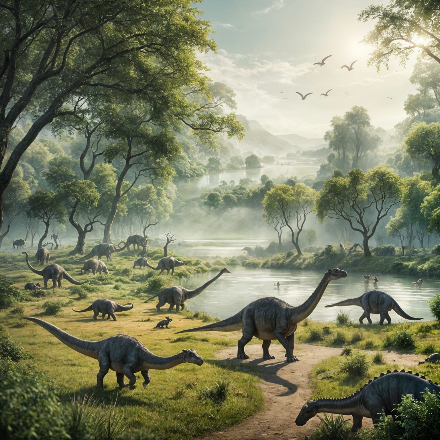 Ancient Brontosaurus Migration in Earthy Tones