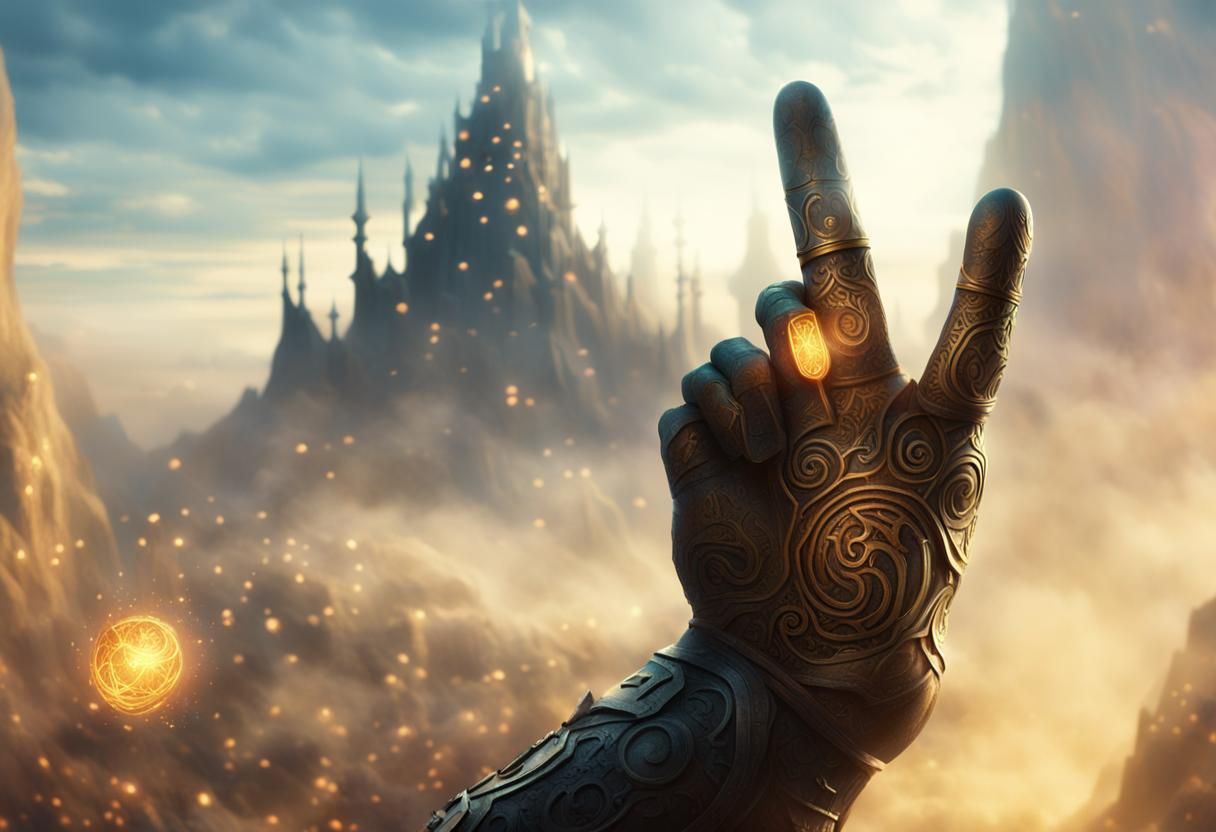 Armored Finger Emerges from Mystical Landscape