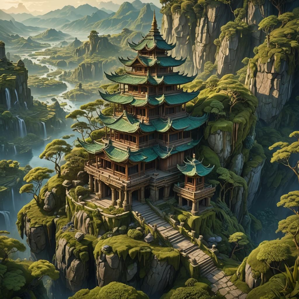 Open-Air Temple on Windswept Hill: Fantasy Concept Art