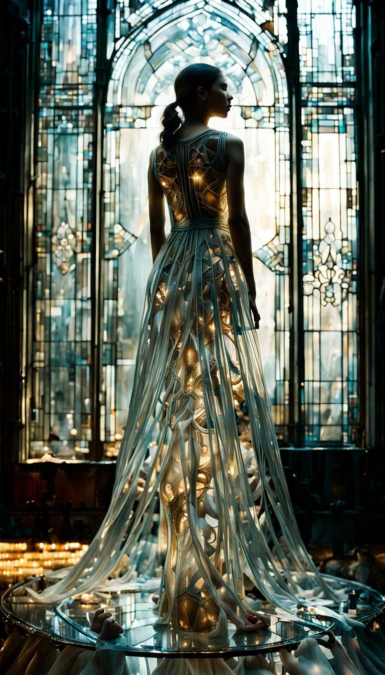 Angelic Girl in Glass Dress: Hyperrealistic Portrait