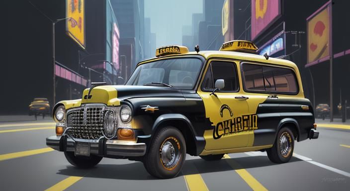 Checker Cab Hot Rod in Neo-Impressionist Style