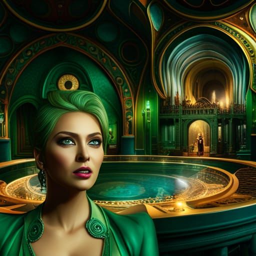 Beautiful Woman with Green Eyes: Detailed Matte Painting