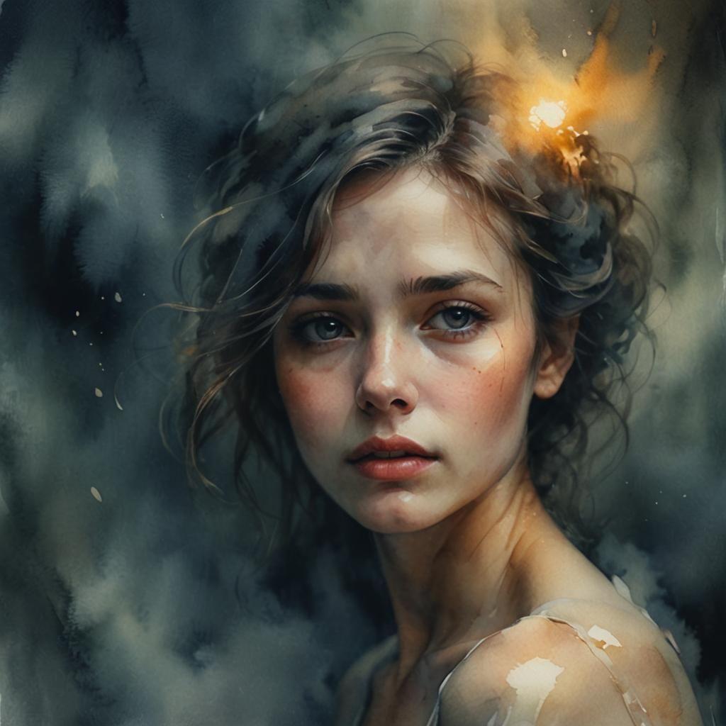 Emotional Watercolor: Woman vs. Dark Fog