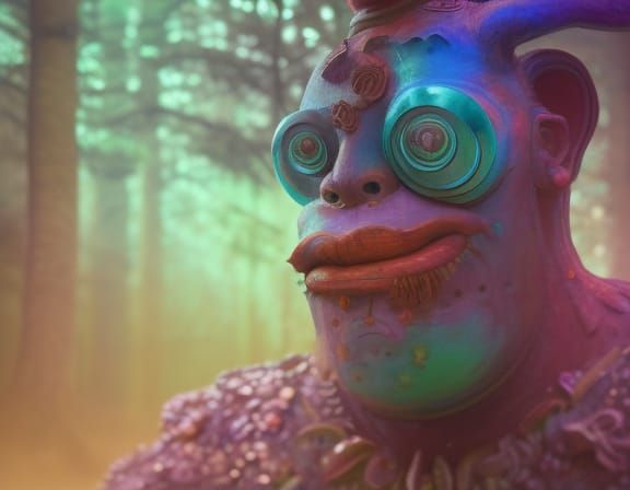 Rainbow Golem Portrait in Enchanted Forest