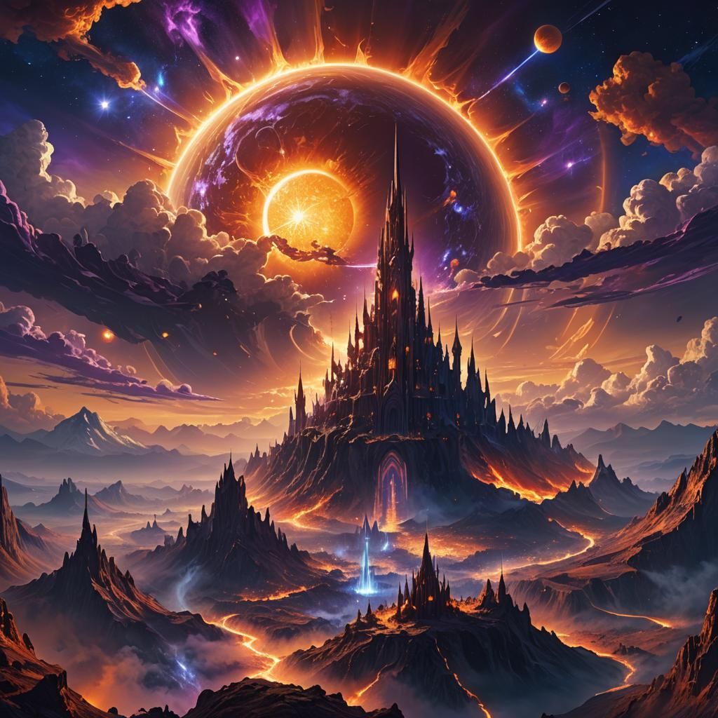 Colossal Sun Flares over Mystical Planet: Fantasy Art