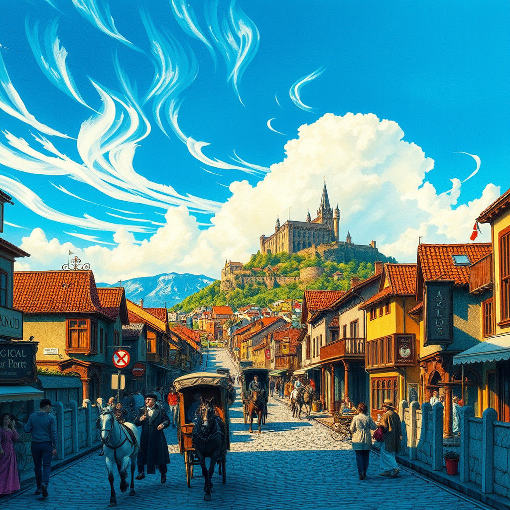 Detailed Ballpoint Pen Drawing of Bustling Cityscape