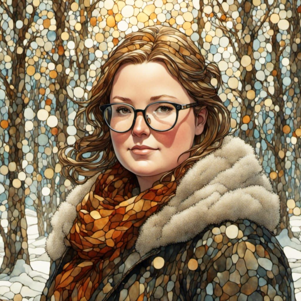 Stained Glass Figure in Snowy Field