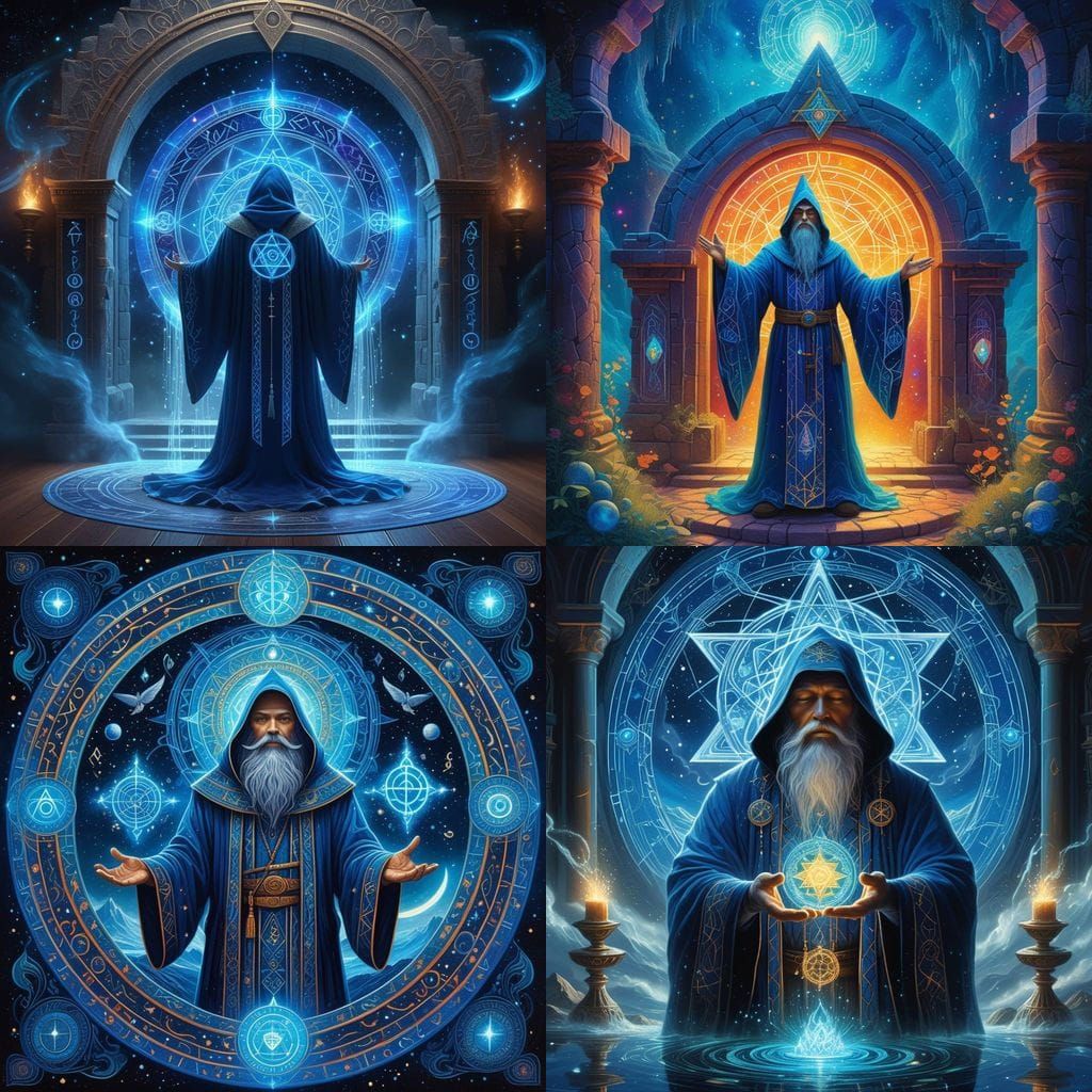 Wizard Chants Before Glowing Portal in Hyperrealistic Fantas...