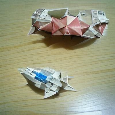 Origami Spaceship Soaring Through Nebula
