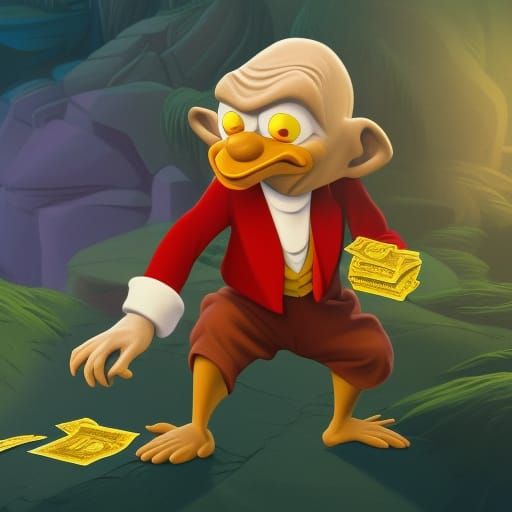 Scrooge McDuck with Gollum Face: 3D Digital Art