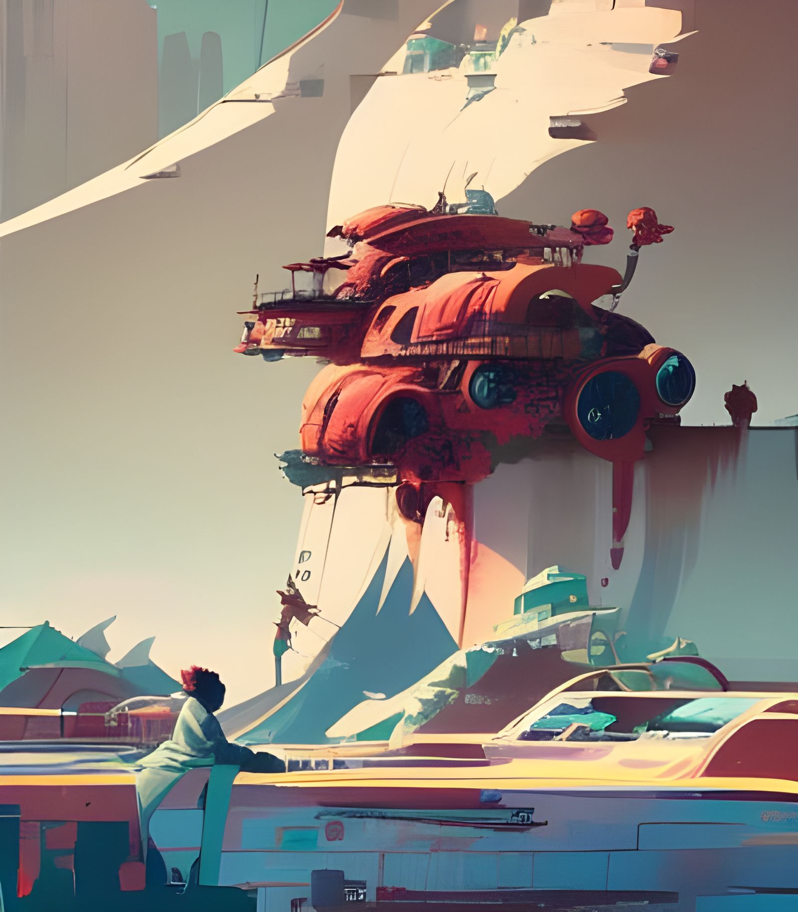 Futuristic Pilot in Expressionist Oil Painting