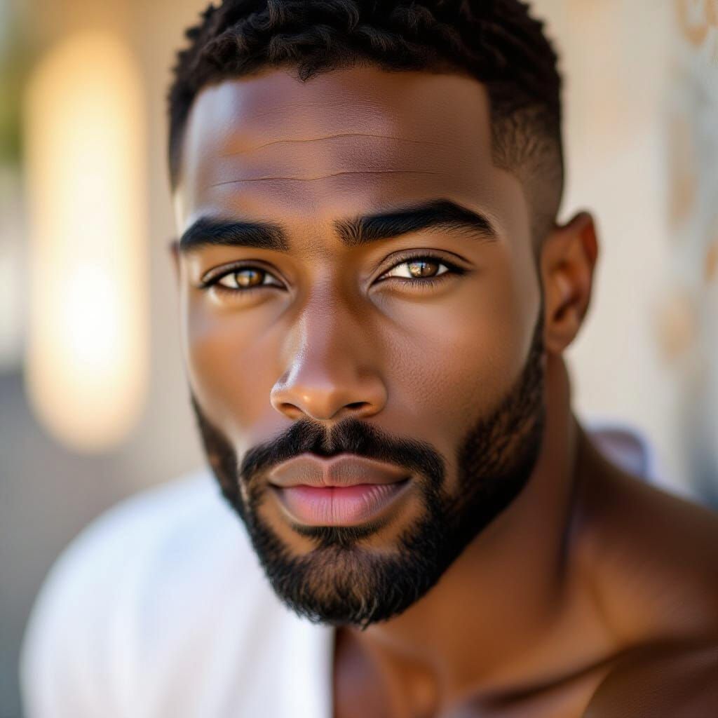 Hyper-Realistic Portrait of a Shirtless Black Man