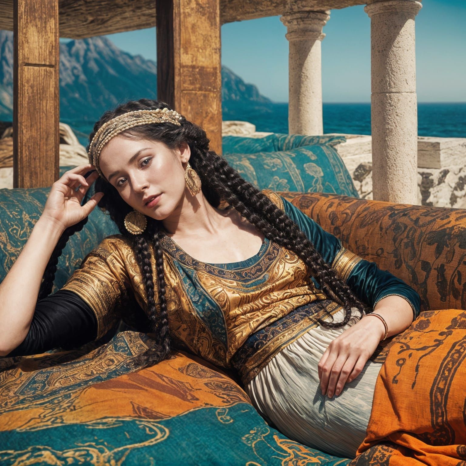 Joyful Girl with Braids Plays Synthesizer in Film Still