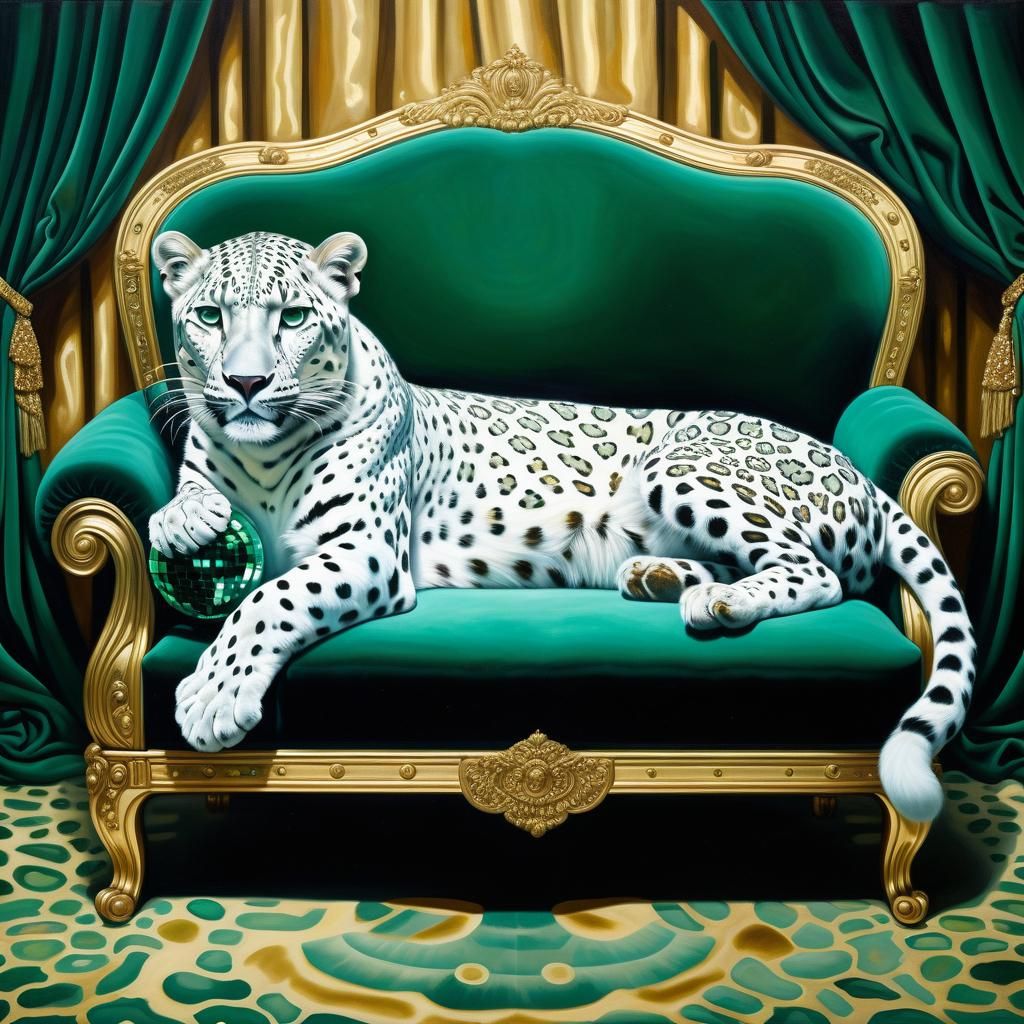 Surreal Disco Leopard in Emerald Opulence