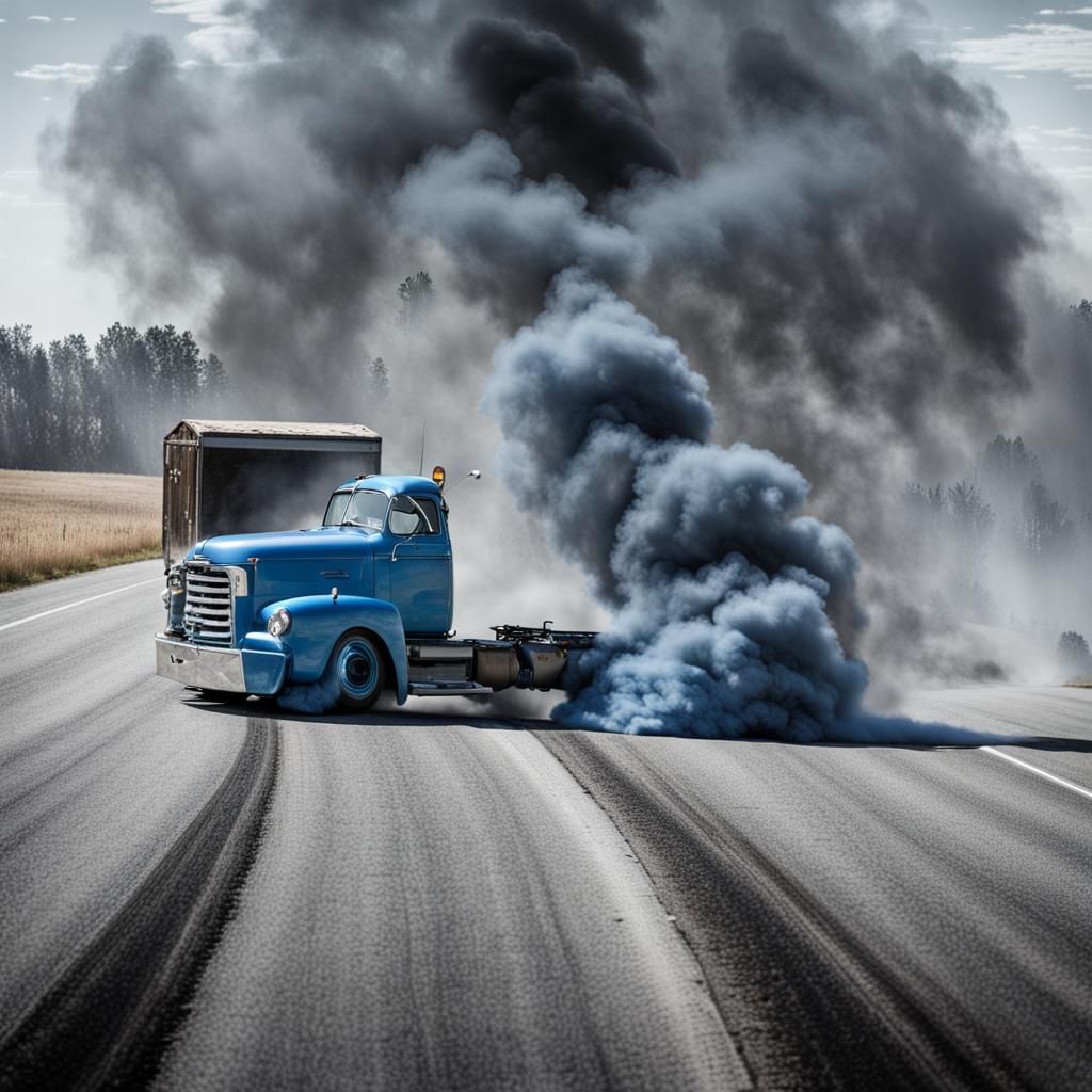 Blue Truck Burnout on Country Road