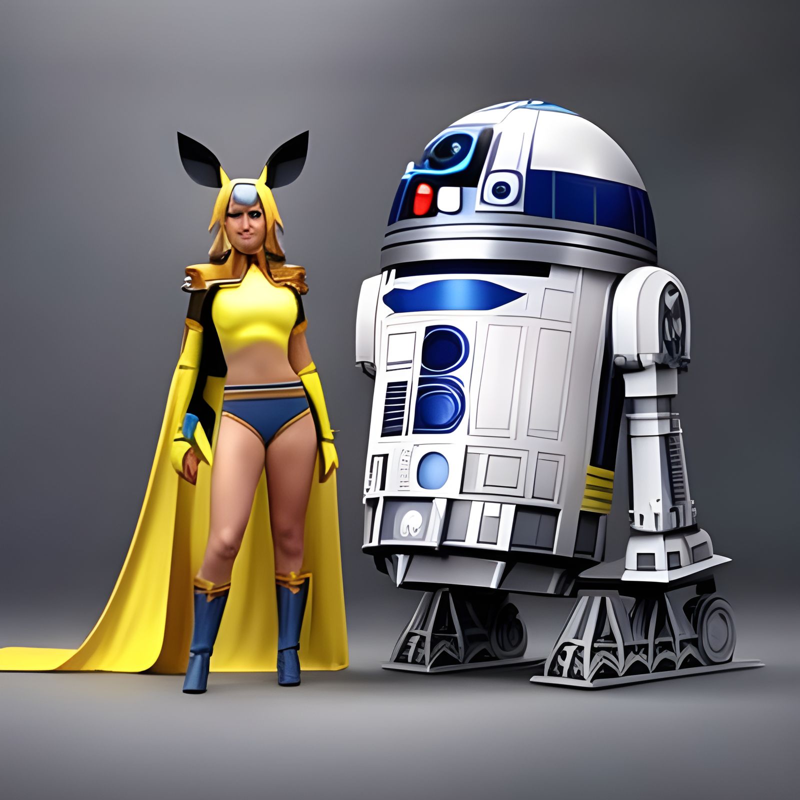 Pichu and R2-D2 in Park, as 3D Digital Art