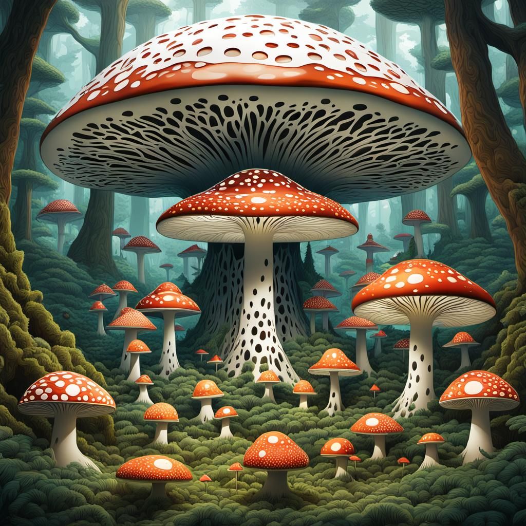 Ants Carry Mushrooms in Forest Dome