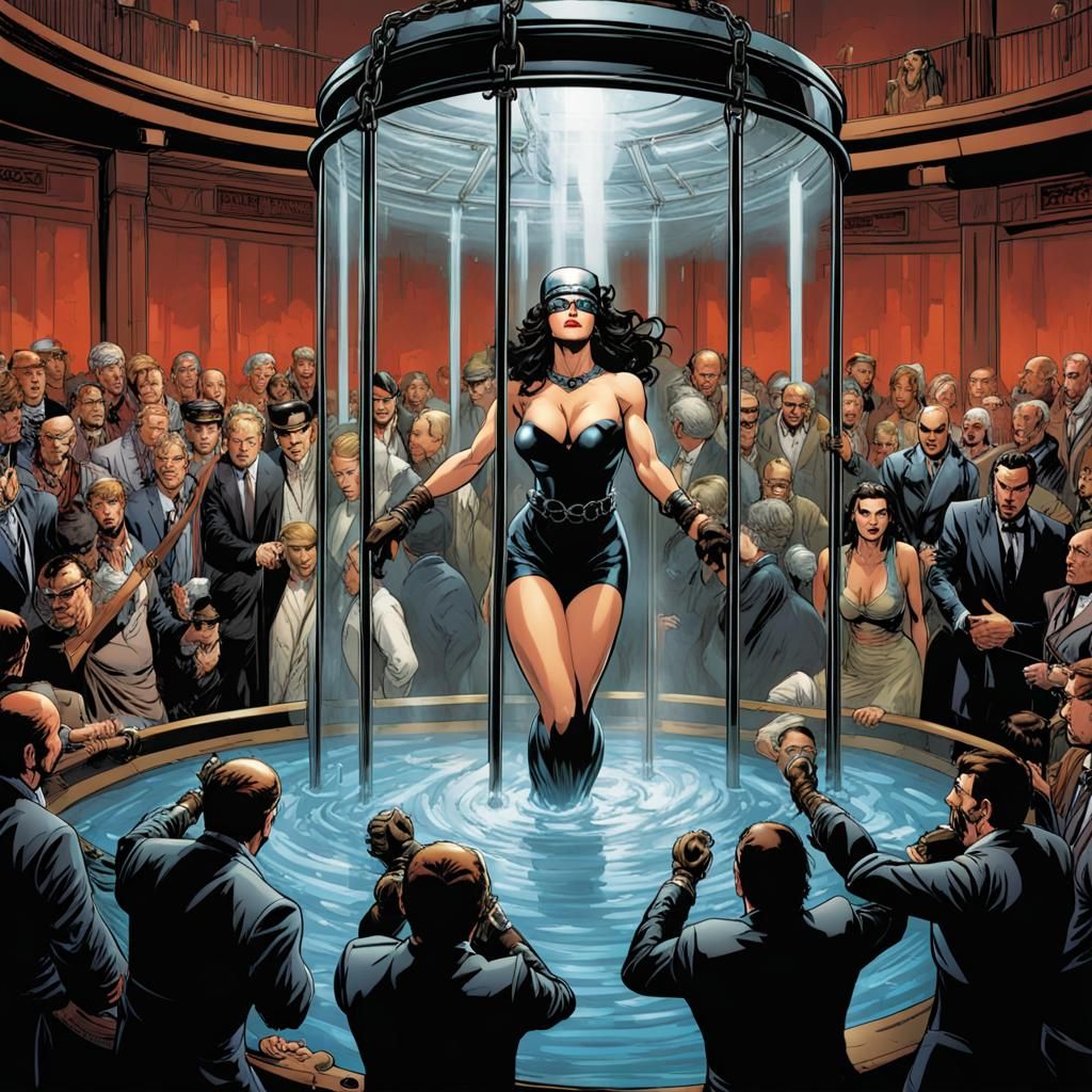 Female Escape Artist Underwater Comic Art