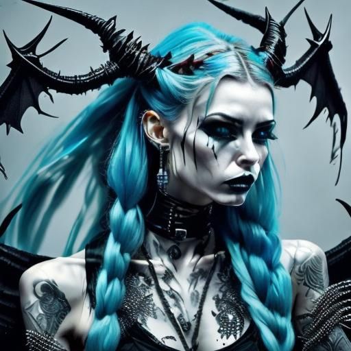 Cyberpunk Demon Woman with Braids and Vodka