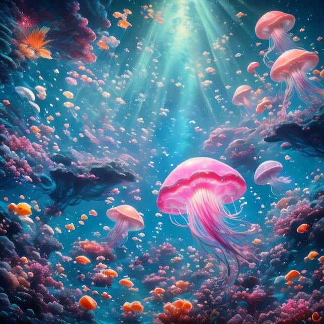 Luminous Jellyfish Dreamscape in Dark Waters