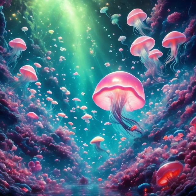 Luminous Jellyfish in Dark Waters: Dreamy Digital Art