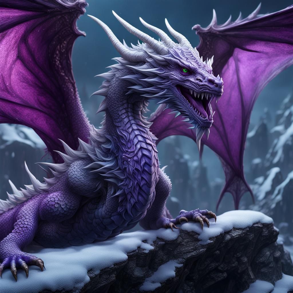 Detailed Purple Ice Dragon Fantasy Concept Art