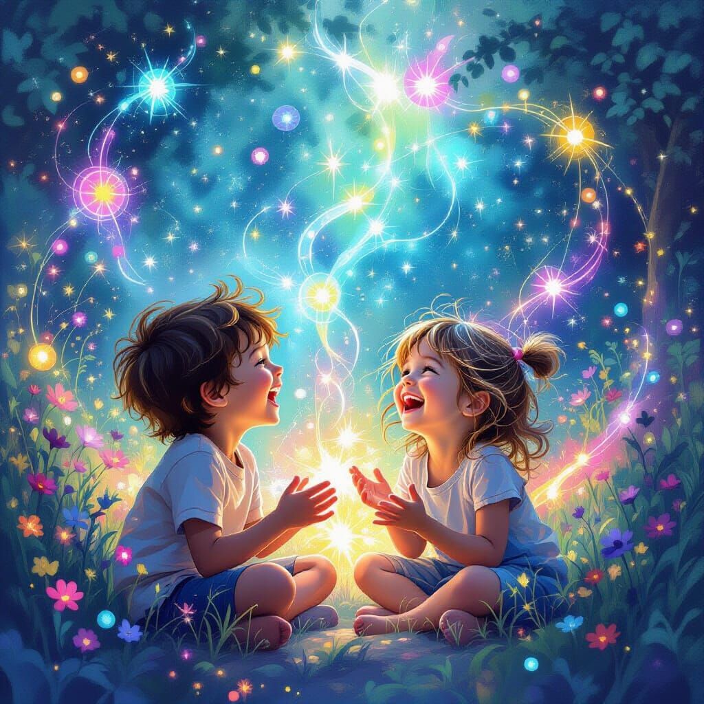 Children Playing in a Magical, Dreamlike Environment