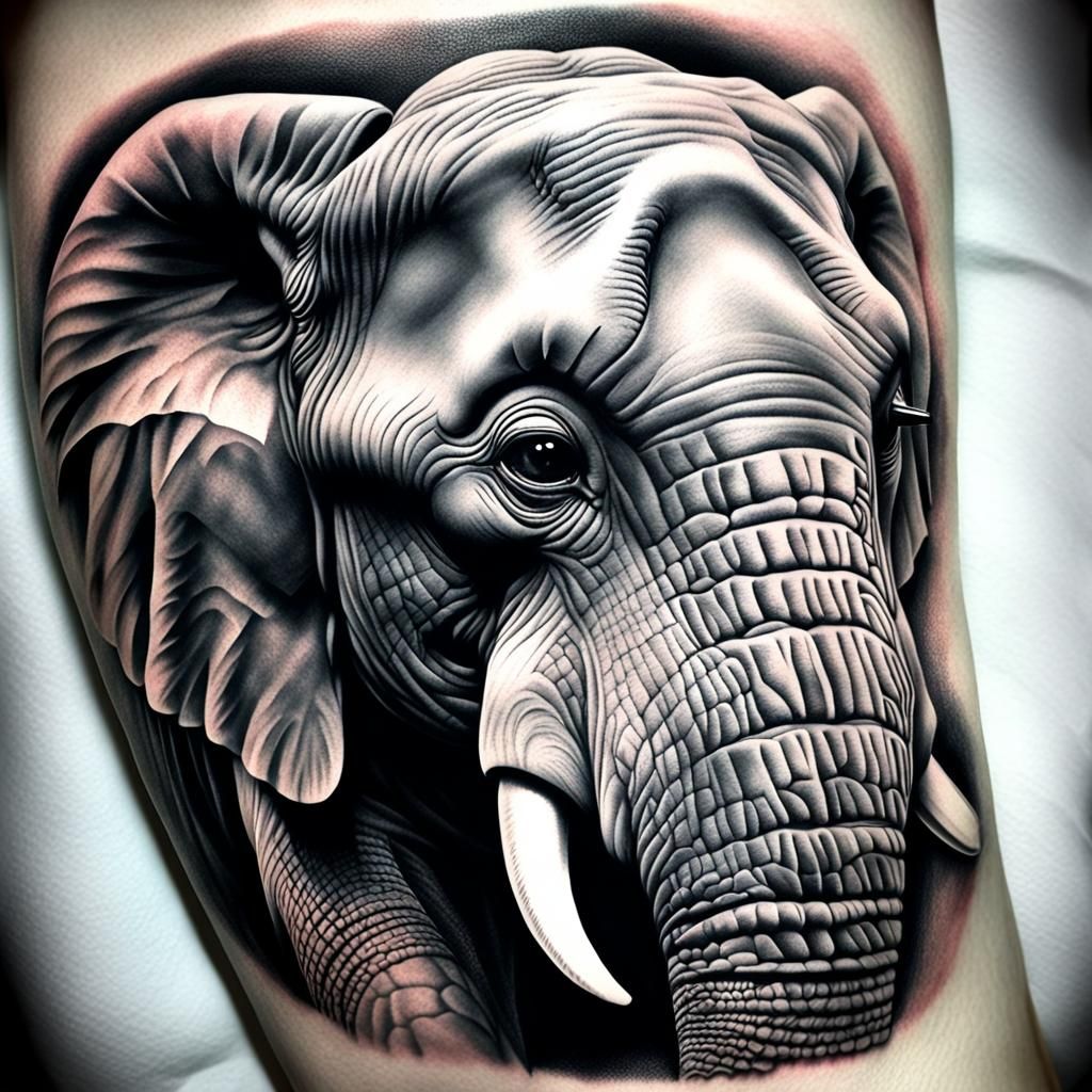 Hyperrealistic Charcoal Elephant Tattoo Art